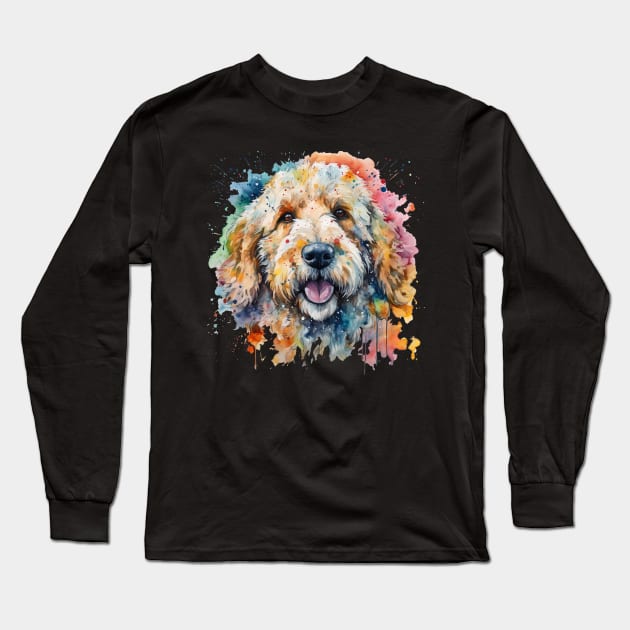 Goldendoodle Bright Watercolor Painting Long Sleeve T-Shirt by nonbeenarydesigns